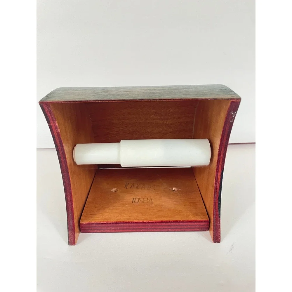Kakad Art Hand Painted Wood Toilet Paper Holder Vintage Folk Art Bathroom Decor